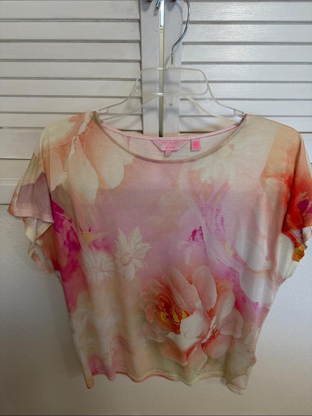 Ted Baker Pink Peach Floral Boatneck Short Sleeve Top